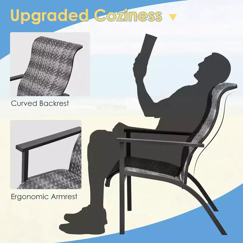 Costway 3 PCS Patio Rattan Bistro Set High Backrest Armrest SideTable Mix Gray\Mix Brown