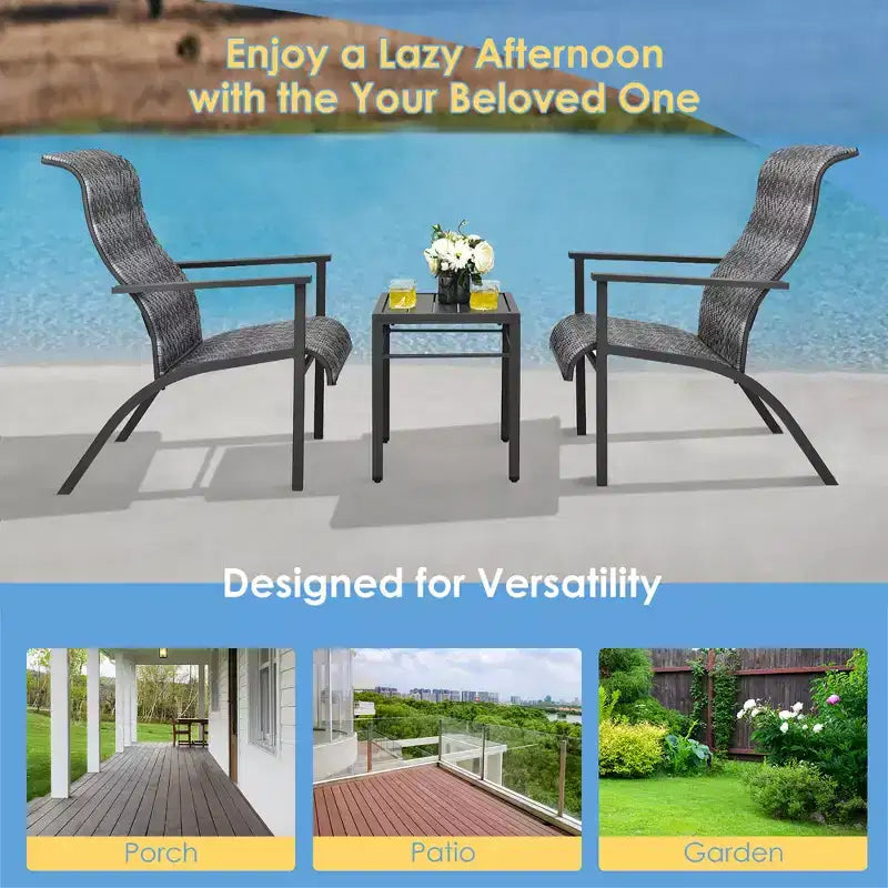Costway 3 PCS Patio Rattan Bistro Set High Backrest Armrest SideTable Mix Gray\Mix Brown