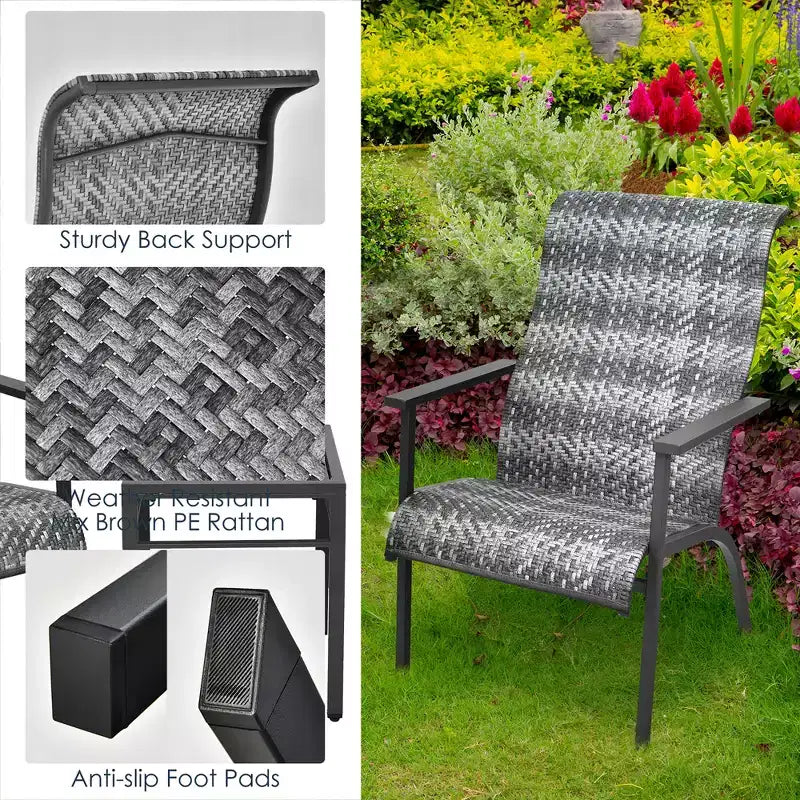 Costway 3 PCS Patio Rattan Bistro Set High Backrest Armrest SideTable Mix Gray\Mix Brown