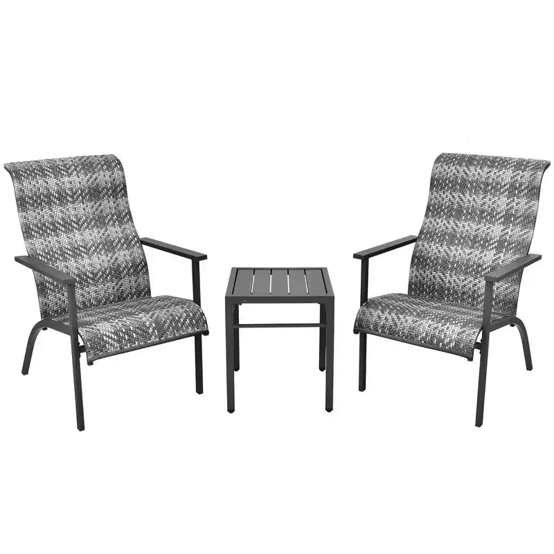 Costway 3 PCS Patio Rattan Bistro Set High Backrest Armrest SideTable Mix Gray\Mix Brown