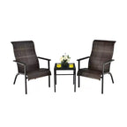 Costway 3 PCS Patio Rattan Bistro Set High Backrest Armrest SideTable Mix Gray\Mix Brown
