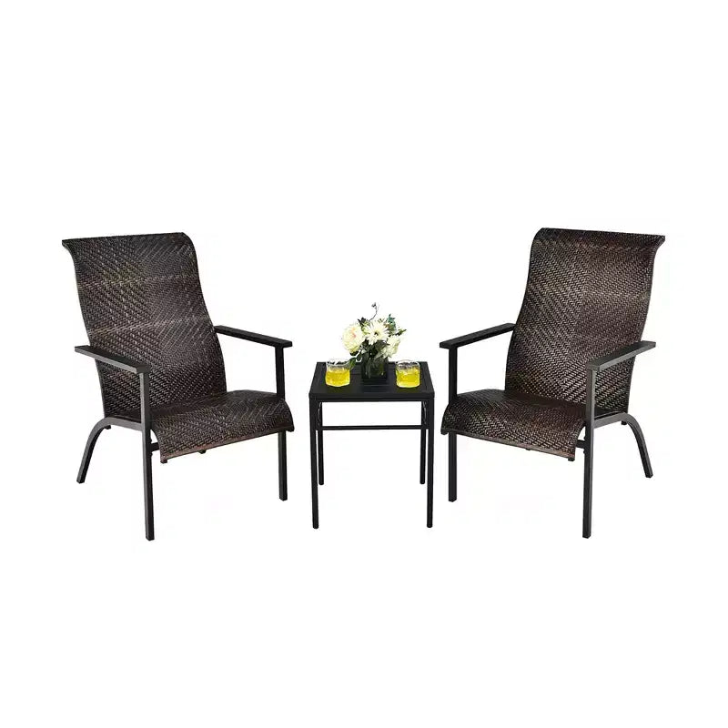 Costway 3 PCS Patio Rattan Bistro Set High Backrest Armrest SideTable Mix Gray\Mix Brown