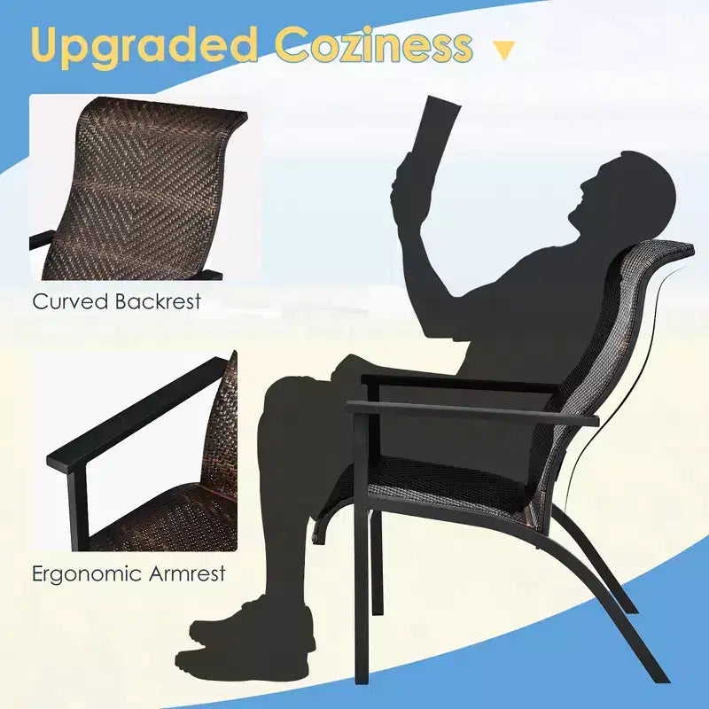 Costway 3 PCS Patio Rattan Bistro Set High Backrest Armrest SideTable Mix Gray\Mix Brown
