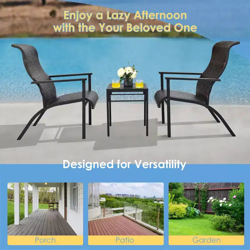 Costway 3 PCS Patio Rattan Bistro Set High Backrest Armrest SideTable Mix Gray\Mix Brown