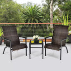 Costway 3 PCS Patio Rattan Bistro Set High Backrest Armrest SideTable Mix Gray\Mix Brown