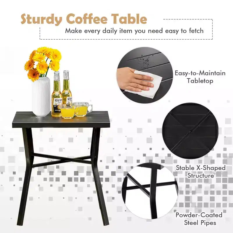 Costway 3PCS Patio Rocking Bistro Set Cushioned Chair Armrest Side Table Red
