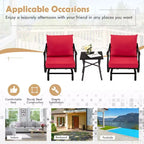 Costway 3PCS Patio Rocking Bistro Set Cushioned Chair Armrest Side Table Red