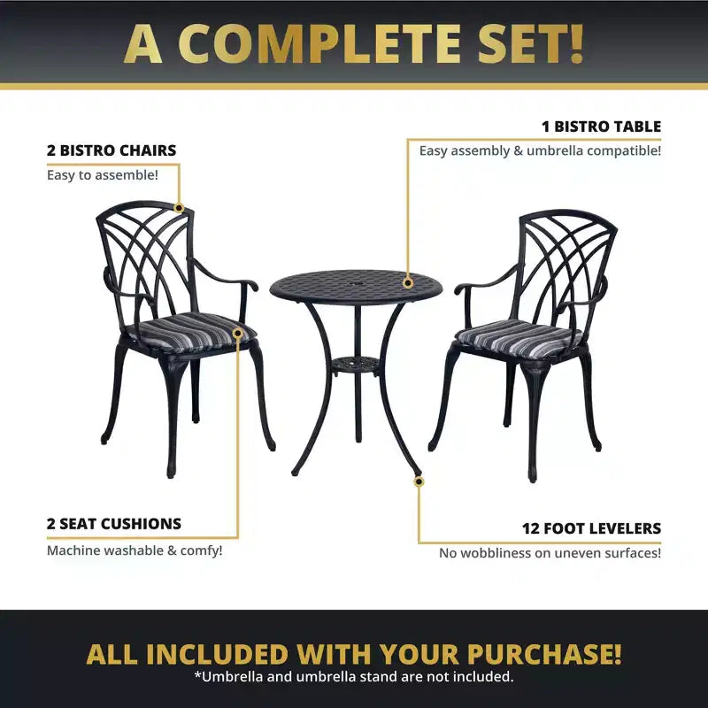 Kinger Home Ekta 3-Piece Patio Bistro Set