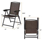 Costway 5PC Bistro Outdoor Patio Furniture Set Glass Table W/4 Folding Adjustable Chairs
