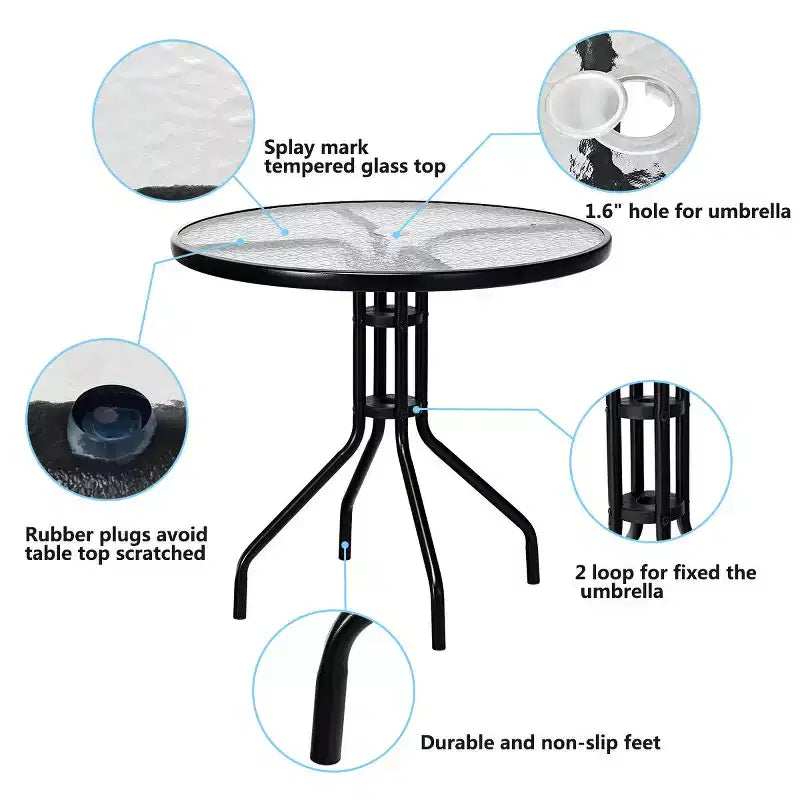 Costway 5PC Bistro Outdoor Patio Furniture Set Glass Table W/4 Folding Adjustable Chairs