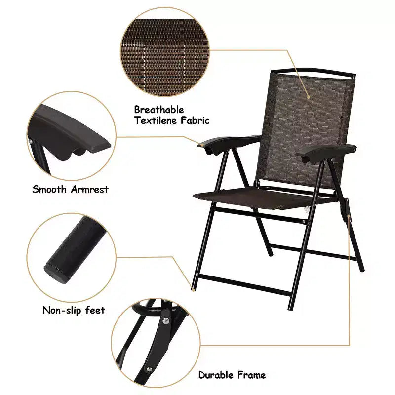 Costway 5PC Bistro Outdoor Patio Furniture Set Glass Table W/4 Folding Adjustable Chairs