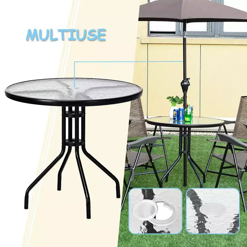 Costway 5PC Bistro Outdoor Patio Furniture Set Glass Table W/4 Folding Adjustable Chairs