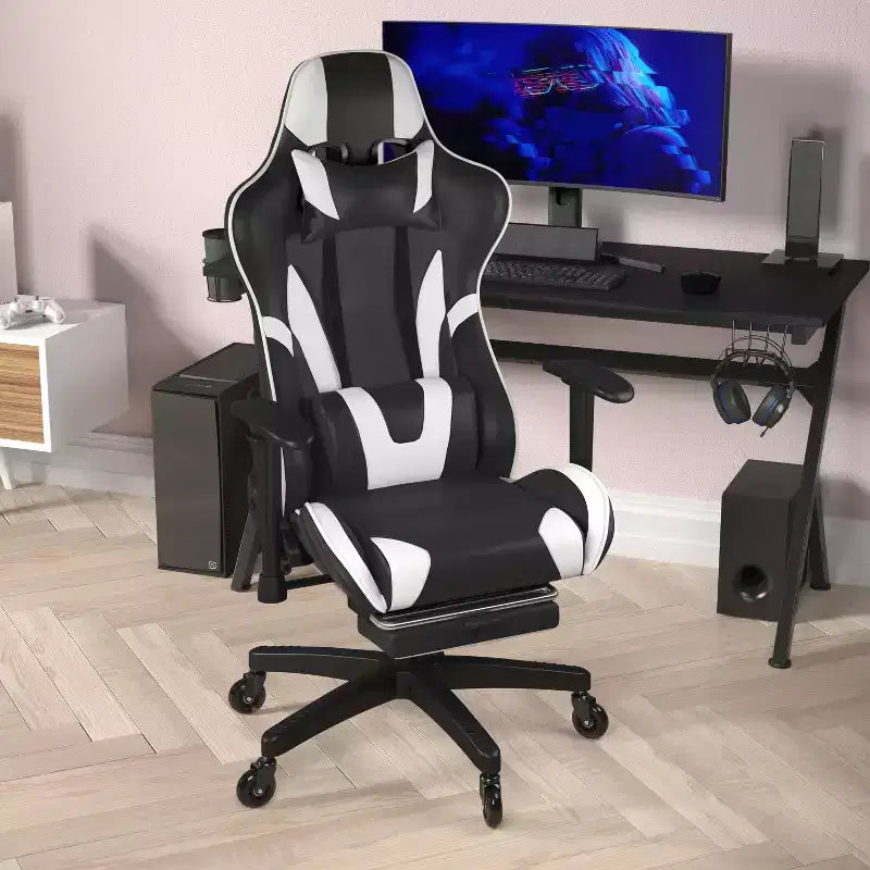 Flash Furniture X30 Gaming Chair Racing Computer Chair with Reclining Back, Slide-Out Footrest, and Transparent Roller Wheels