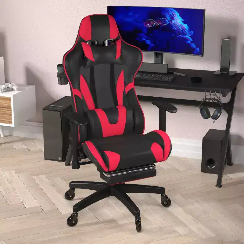 Flash Furniture X30 Gaming Chair Racing Computer Chair with Reclining Back, Slide-Out Footrest, and Transparent Roller Wheels