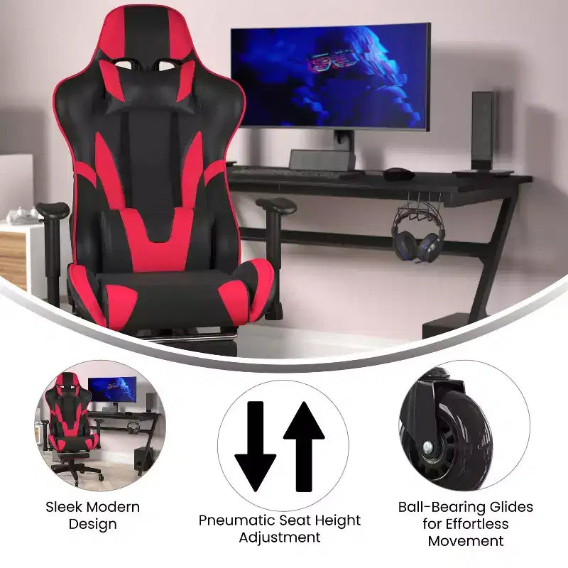 Flash Furniture X30 Gaming Chair Racing Computer Chair with Reclining Back, Slide-Out Footrest, and Transparent Roller Wheels