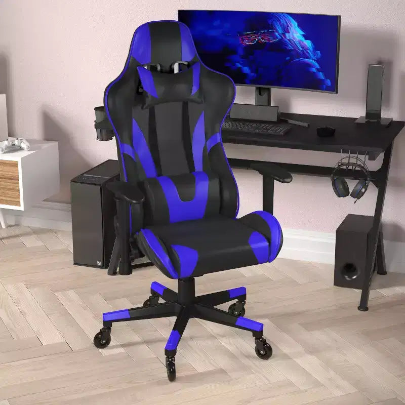 Flash Furniture X20 Gaming Chair Racing Office Computer PC Adjustable Chair with Reclining Back and Transparent Roller Wheels