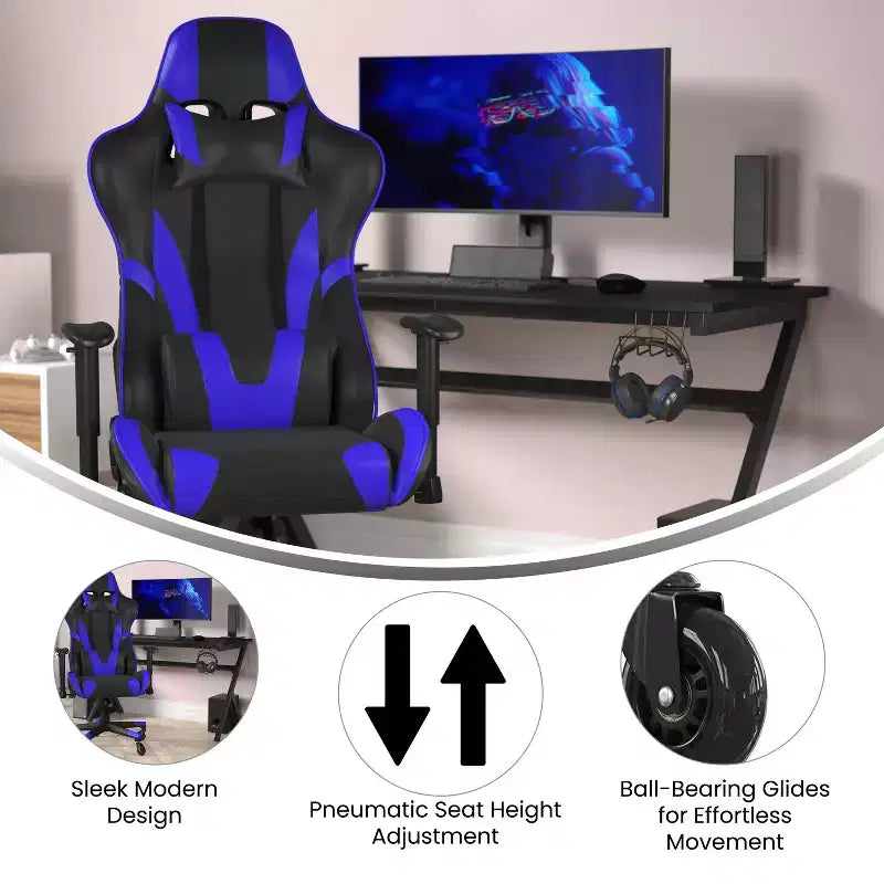 Flash Furniture X20 Gaming Chair Racing Office Computer PC Adjustable Chair with Reclining Back and Transparent Roller Wheels