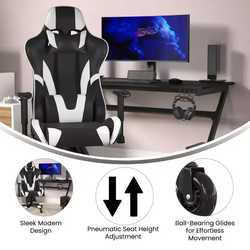 Flash Furniture X20 Gaming Chair Racing Office Computer PC Adjustable Chair with Reclining Back and Transparent Roller Wheels