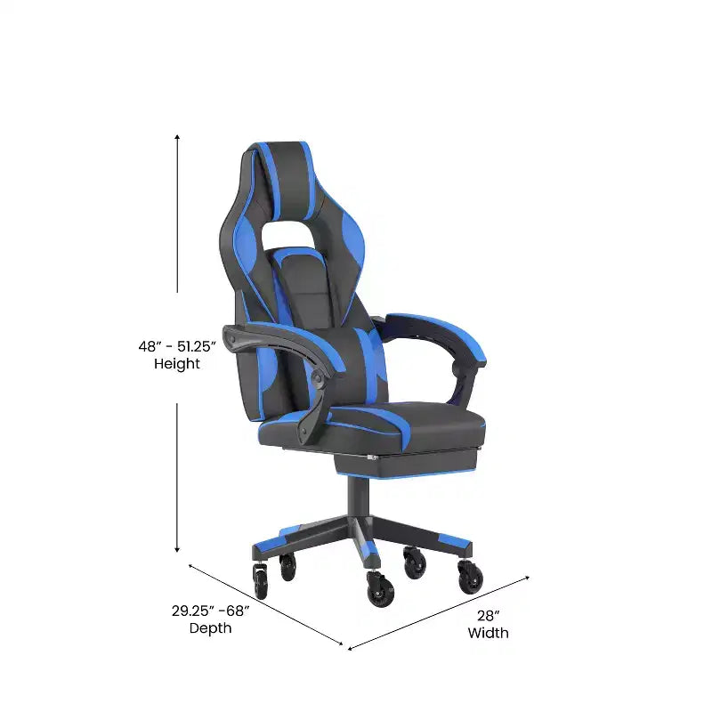 Flash Furniture X40 Gaming Chair Racing Computer Chair with Fully Reclining Back/Arms and Transparent Roller Wheels, Slide-Out Footrest