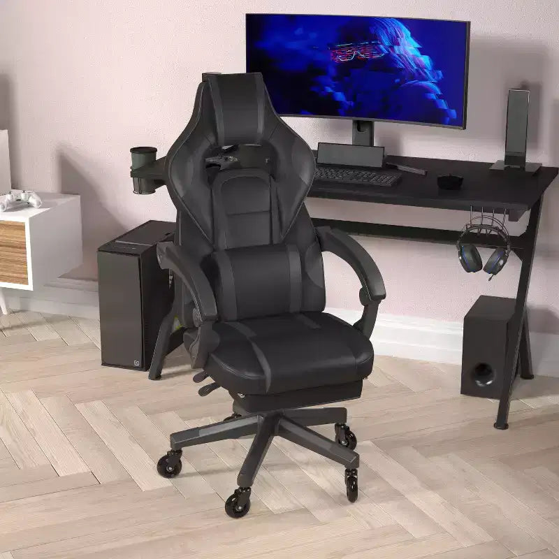 Flash Furniture X40 Gaming Chair Racing Computer Chair with Fully Reclining Back/Arms and Transparent Roller Wheels, Slide-Out Footrest