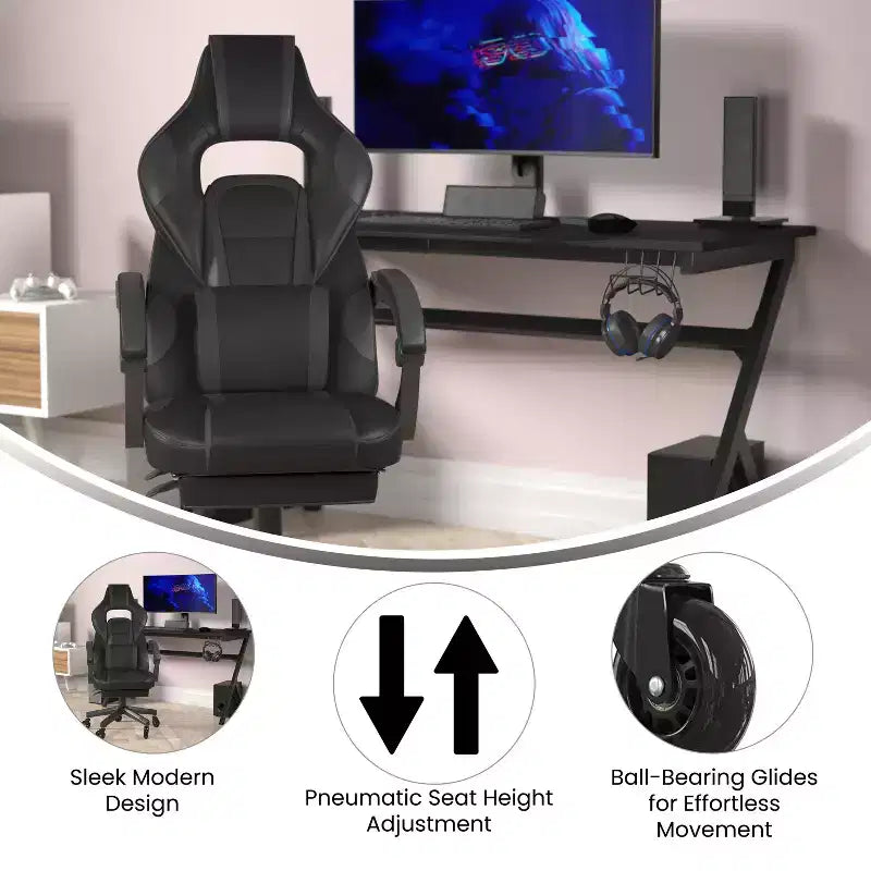 Flash Furniture X40 Gaming Chair Racing Computer Chair with Fully Reclining Back/Arms and Transparent Roller Wheels, Slide-Out Footrest