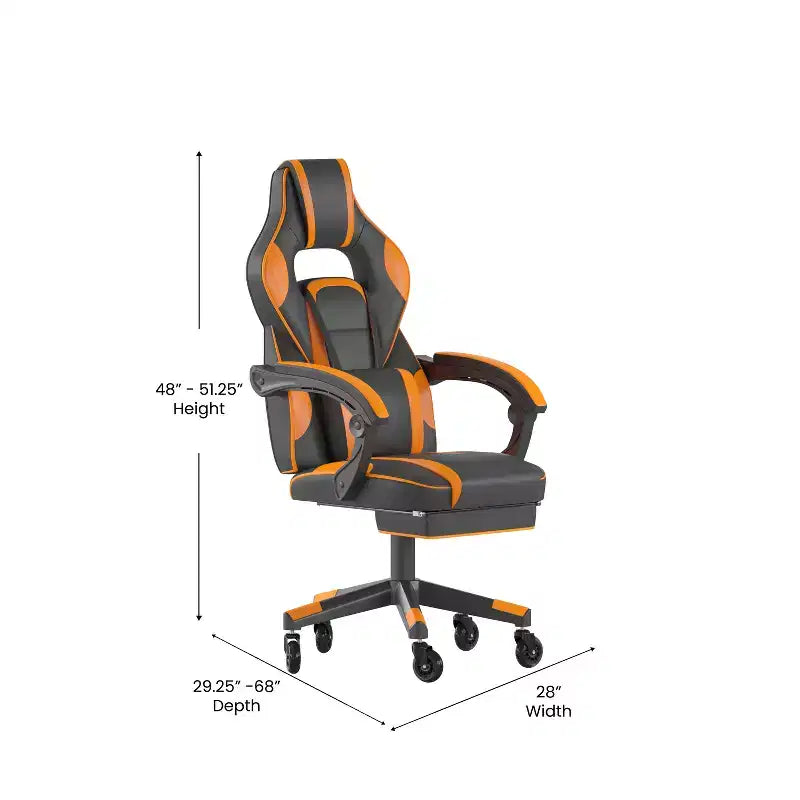 Flash Furniture X40 Gaming Chair Racing Computer Chair with Fully Reclining Back/Arms and Transparent Roller Wheels, Slide-Out Footrest