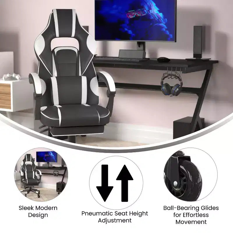 Flash Furniture X40 Gaming Chair Racing Computer Chair with Fully Reclining Back/Arms and Transparent Roller Wheels, Slide-Out Footrest