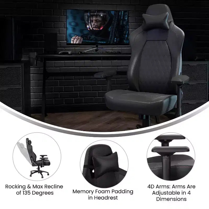 Flash Furniture Falco Ergonomic High Back Adjustable Gaming Chair with 4D Armrests, Headrest Pillow, and Adjustable Lumbar Support