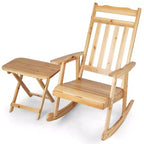 Costway 2PCSPatio Wooden Rocking Chair Bistro Set High Backrest with Folding Side Table