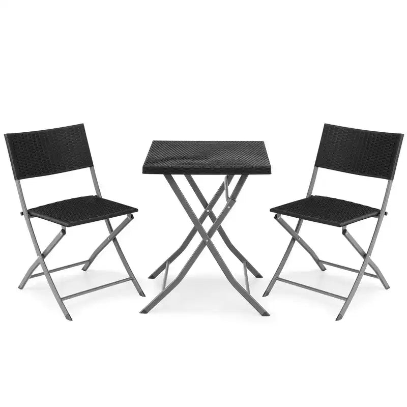 Costway 3PCSPatio Folding Rattan Bistro Set Chairs Backrest Table Garden Deck