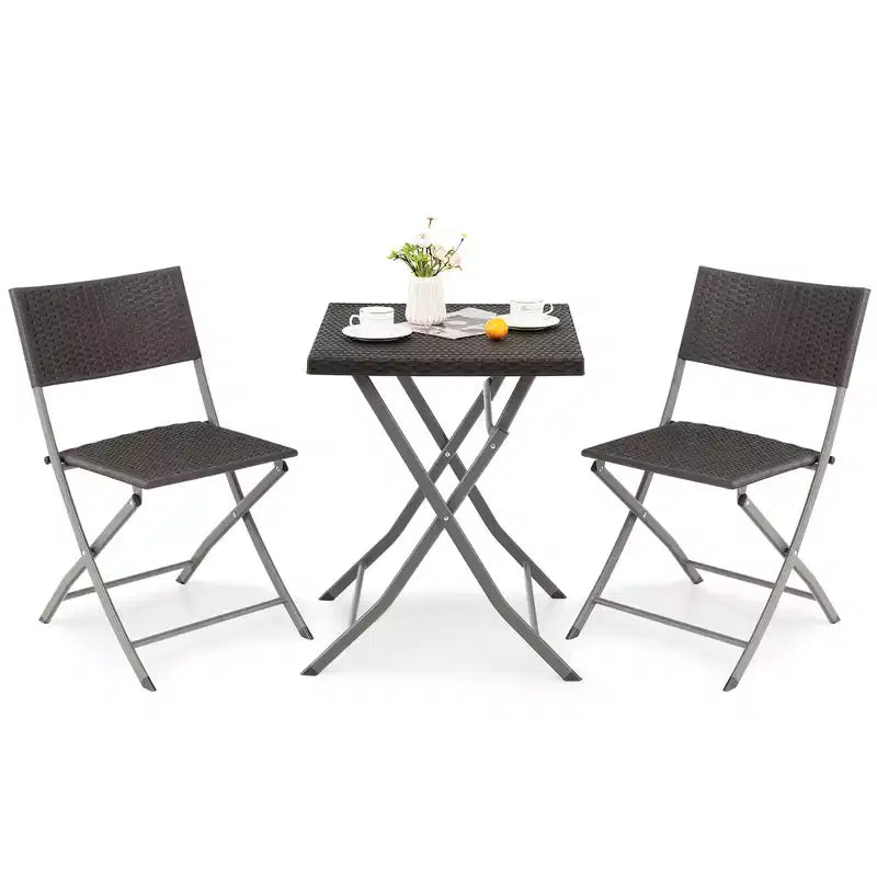 Costway 3PCSPatio Folding Rattan Bistro Set Chairs Backrest Table Garden Deck