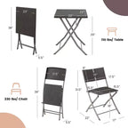 Costway 3PCSPatio Folding Rattan Bistro Set Chairs Backrest Table Garden Deck