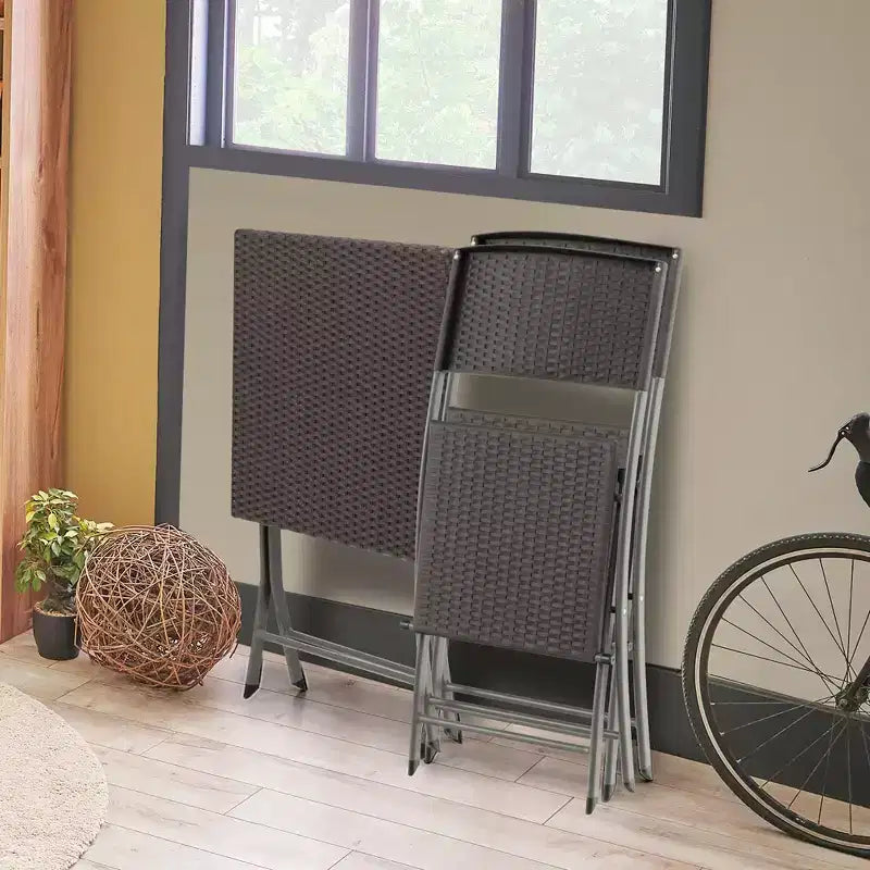 Costway 3PCSPatio Folding Rattan Bistro Set Chairs Backrest Table Garden Deck
