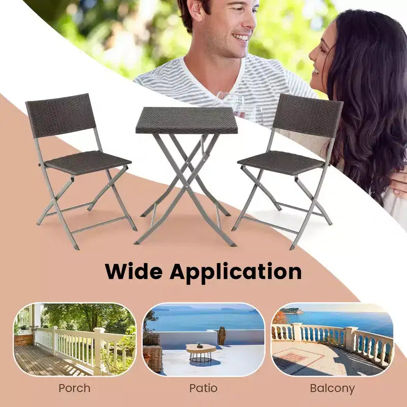 Costway 3PCSPatio Folding Rattan Bistro Set Chairs Backrest Table Garden Deck