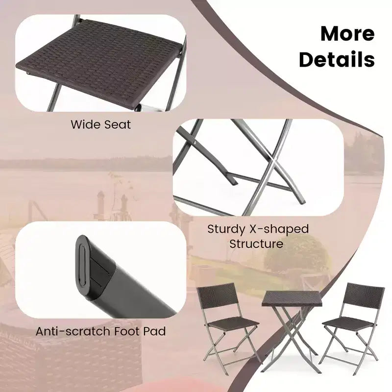 Costway 3PCSPatio Folding Rattan Bistro Set Chairs Backrest Table Garden Deck