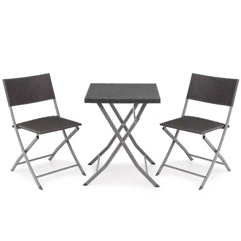 Costway 3PCSPatio Folding Rattan Bistro Set Chairs Backrest Table Garden Deck