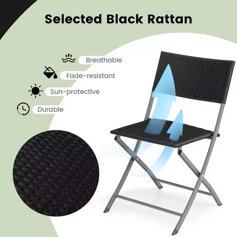 Costway 3PCSPatio Folding Rattan Bistro Set Chairs Backrest Table Garden Deck