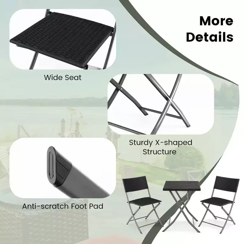 Costway 3PCSPatio Folding Rattan Bistro Set Chairs Backrest Table Garden Deck