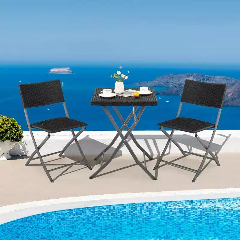 Costway 3PCSPatio Folding Rattan Bistro Set Chairs Backrest Table Garden Deck