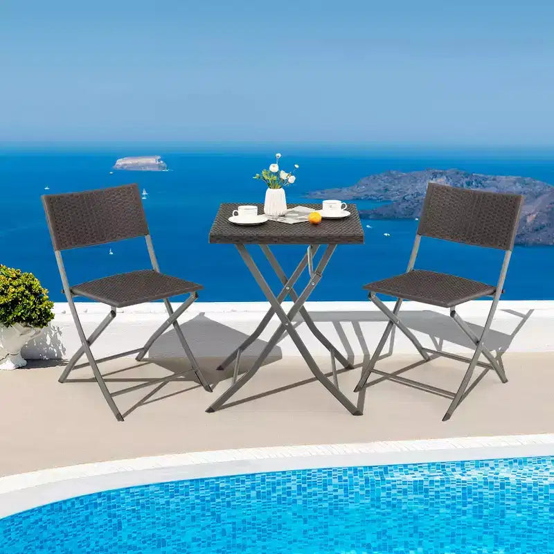 Costway 3PCSPatio Folding Rattan Bistro Set Chairs Backrest Table Garden Deck