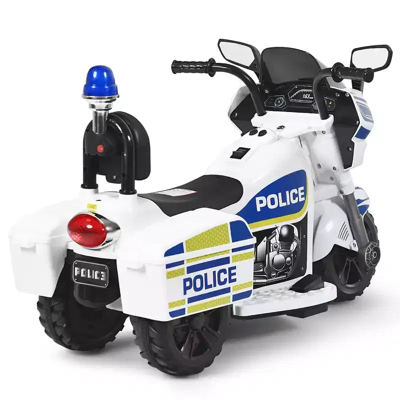 Costway 6V Kids Ride On Police Motorcycle Trike 3-Wheel w/ Headlight and Flashing Siren, White