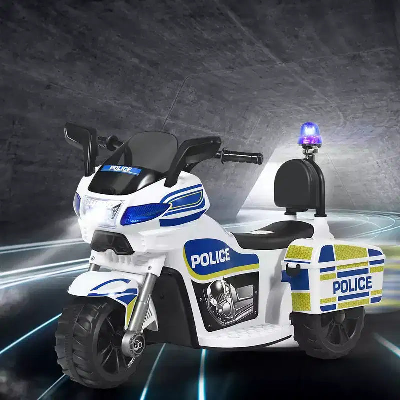 Costway 6V Kids Ride On Police Motorcycle Trike 3-Wheel w/ Headlight and Flashing Siren, White