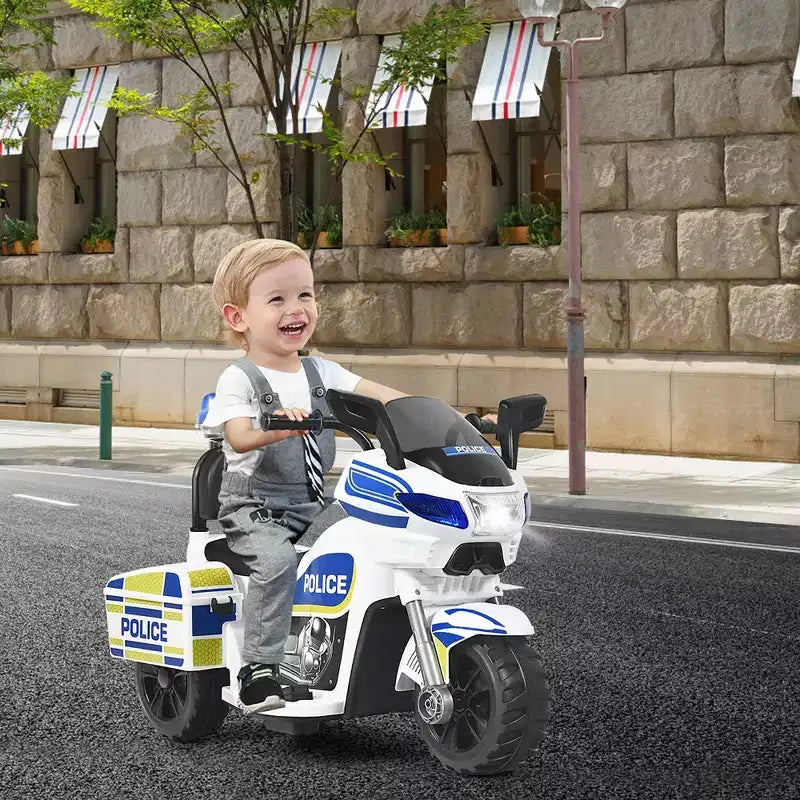 Costway 6V Kids Ride On Police Motorcycle Trike 3-Wheel w/ Headlight and Flashing Siren, White
