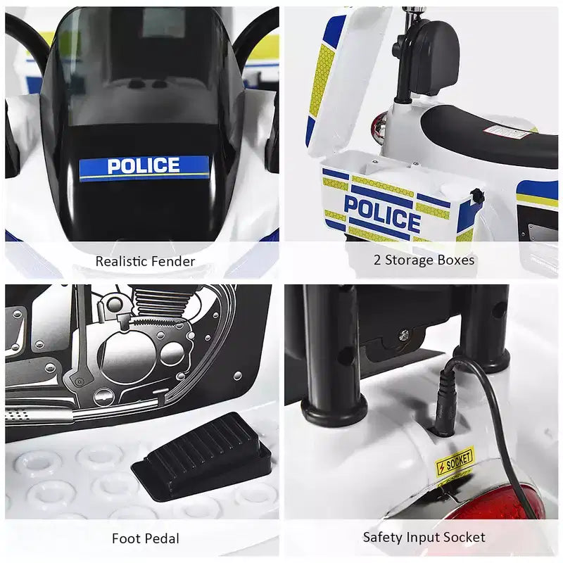 Costway 6V Kids Ride On Police Motorcycle Trike 3-Wheel w/ Headlight and Flashing Siren, White