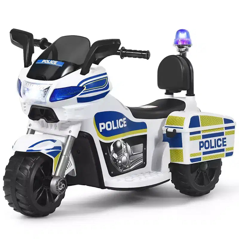 Costway 6V Kids Ride On Police Motorcycle Trike 3-Wheel w/ Headlight and Flashing Siren, White