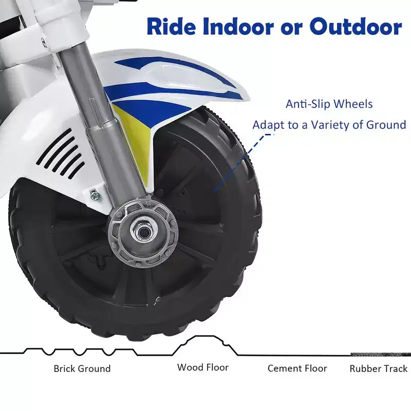 Costway 6V Kids Ride On Police Motorcycle Trike 3-Wheel w/ Headlight and Flashing Siren, White