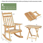 Costway 4PCS Patio Wooden Rocking Chair Bistro Set High Backrest with Folding Side Table