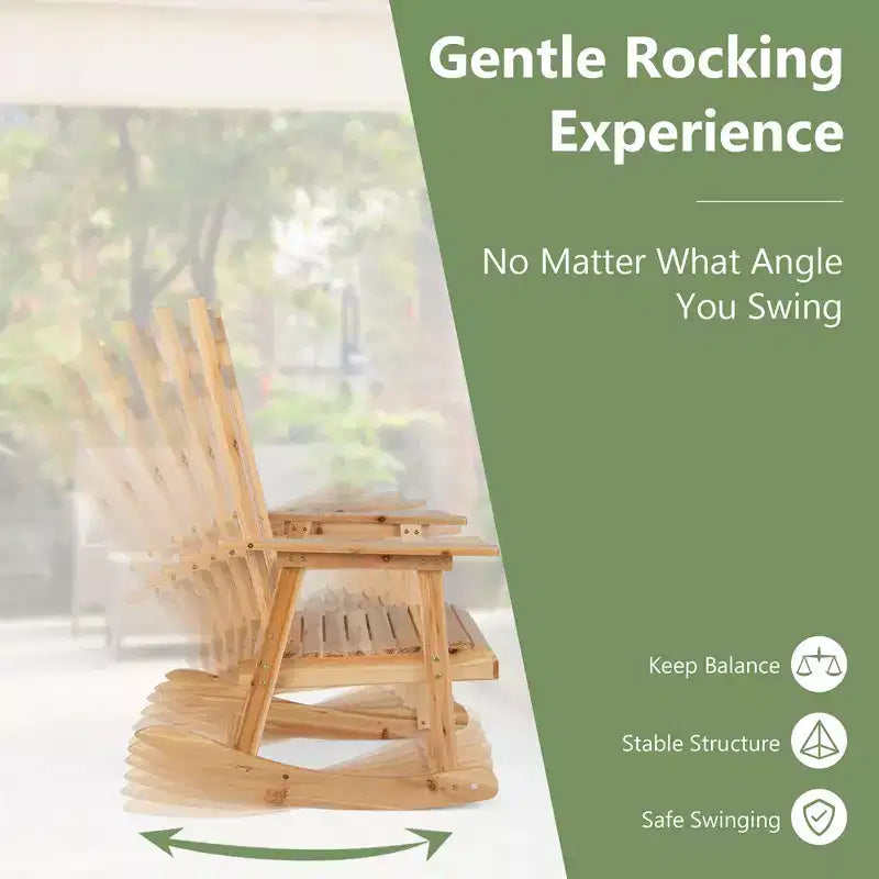 Costway 4PCS Patio Wooden Rocking Chair Bistro Set High Backrest with Folding Side Table