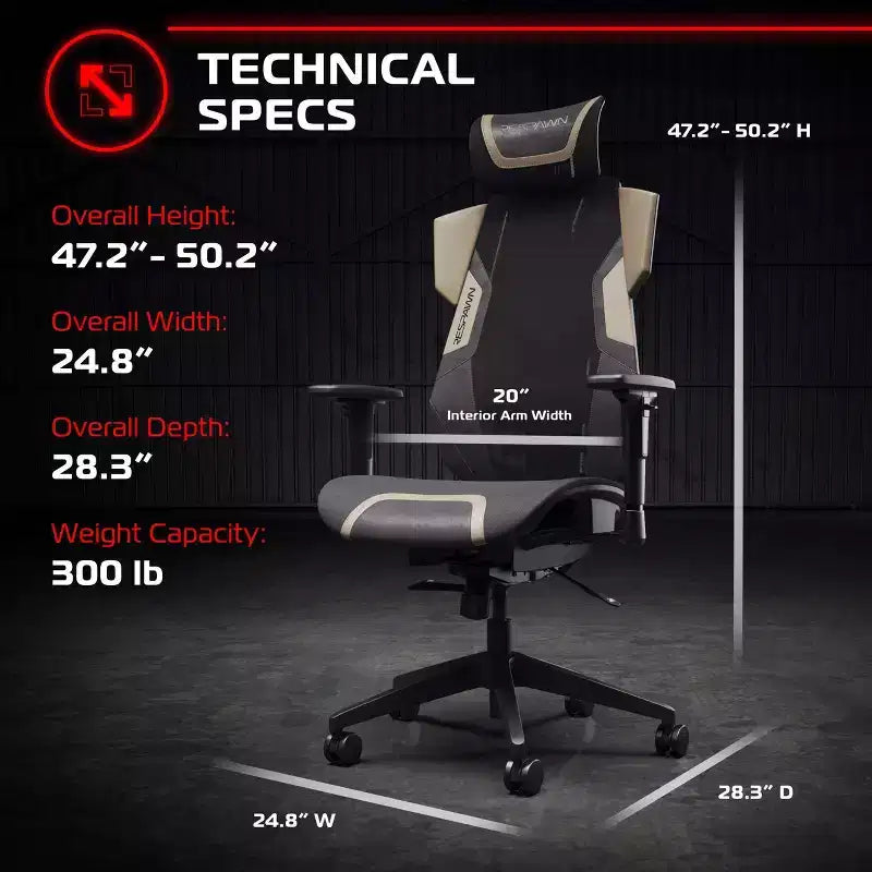 RESPAWN Flexx Mesh Gaming Chair With Lumbar Support and Adjustable Headrest