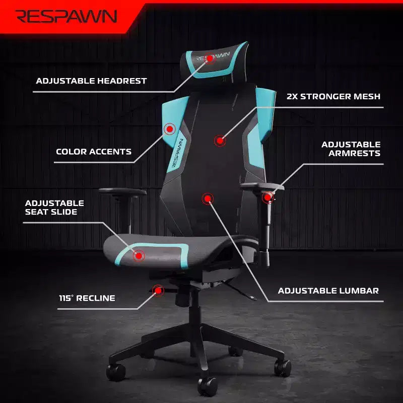 RESPAWN Flexx Mesh Gaming Chair With Lumbar Support and Adjustable Headrest